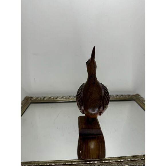 Vintage Hand-Carved Wooden Sitting Bird Sculpture, Mid Century Wood Bird Figure - Picture 7 of 10